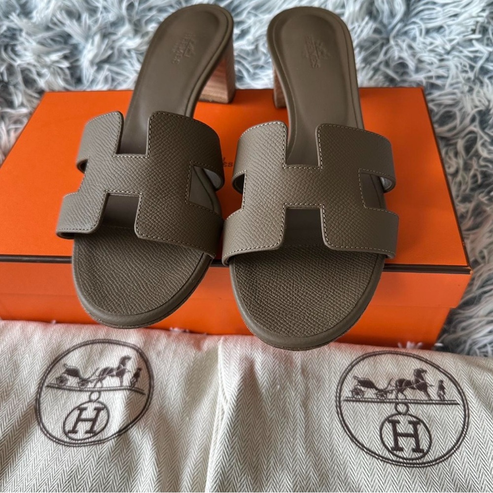 Hermès Taupe Slide Sandals
